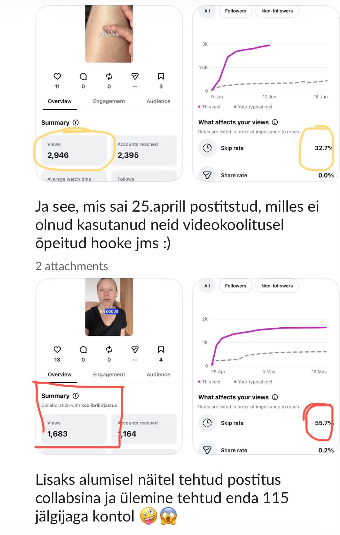Triinu enne ja pärast koolitust
