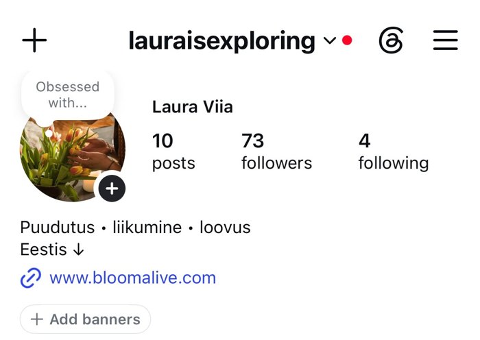 Laura Instagrami profiil enne challenge'it: 10 postitust, 73 jälgijat